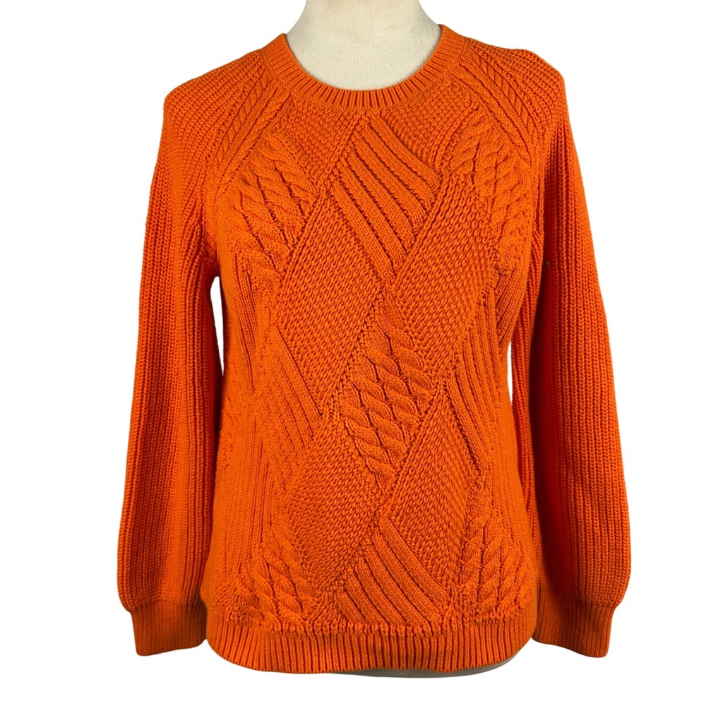 Talbots Cable Knit Crewneck Sweater Orange Women's Size‎ Medium Cozy Casual